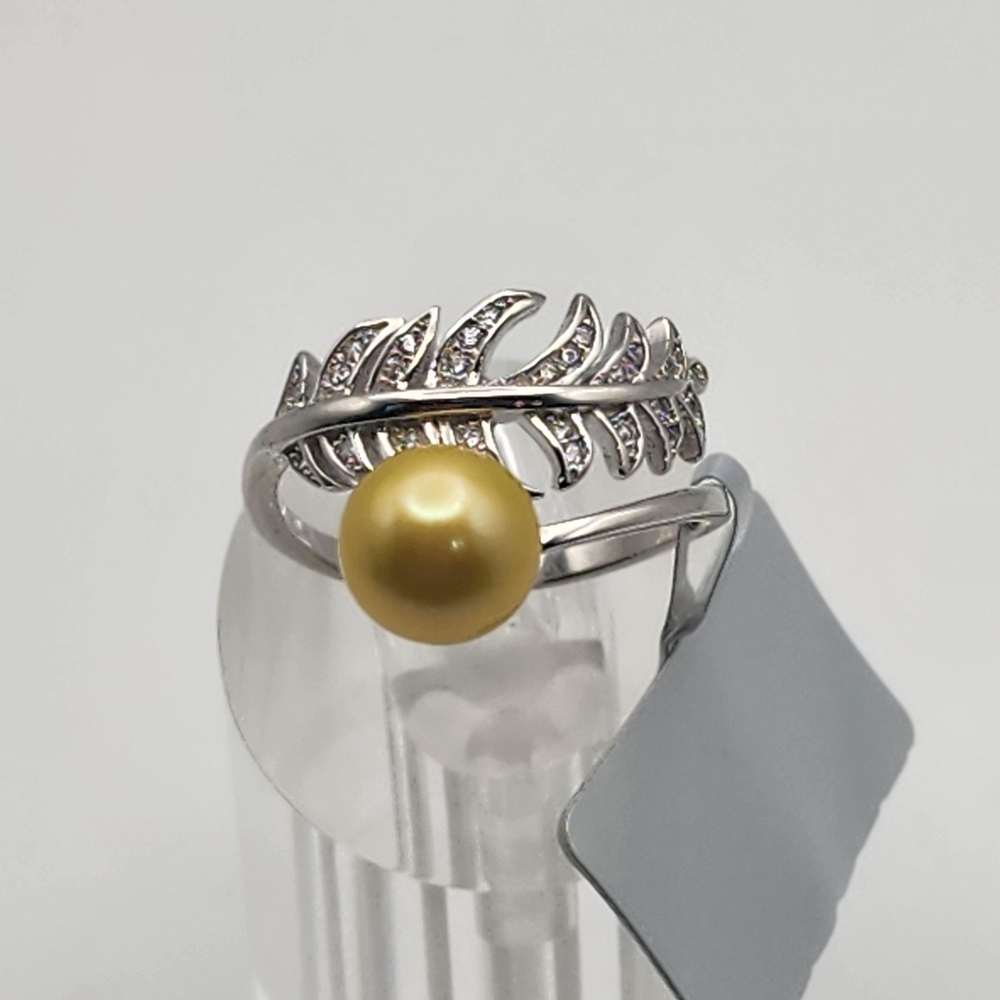 NWT Sterling Silver & Natural Yellow Genuine Freshwater Pearl Adjustable Ring